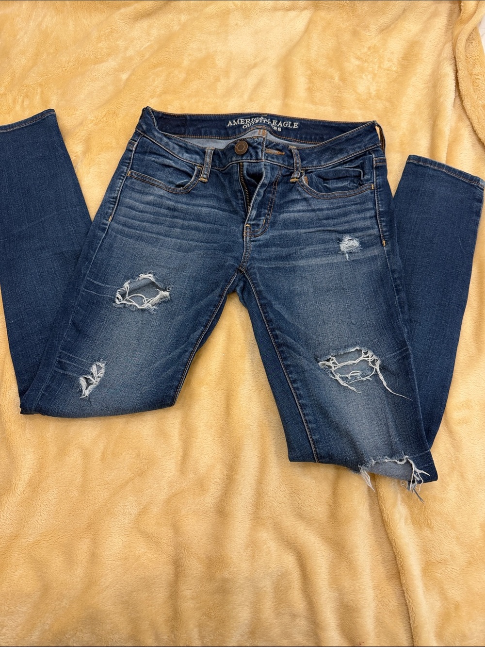 American Eagle Outfitters Dark Blue Ripped Skinny Jeans